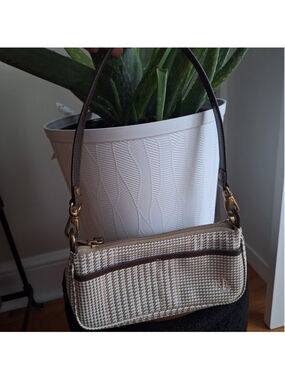 VTG RALPH LAUREN Mini Bag Baguette Pink & Brown Houndstooth Embroidered Logo